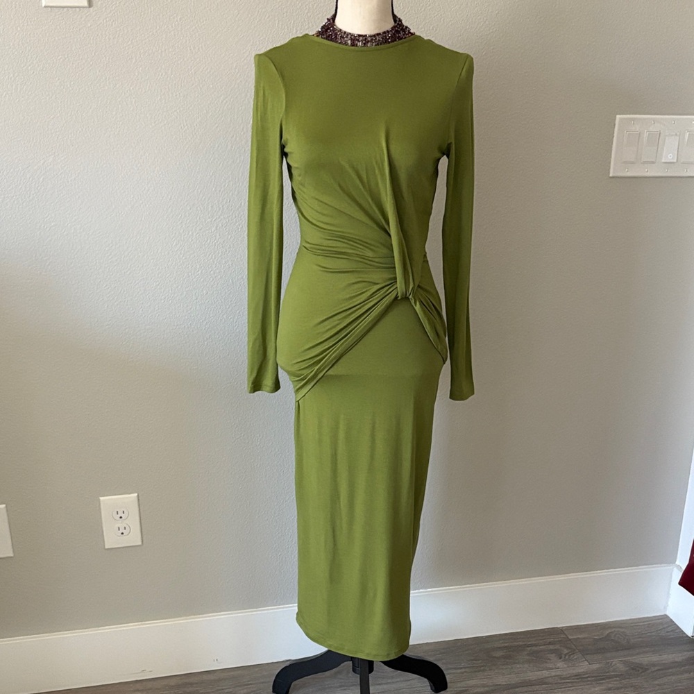 ASOS Design Elegant Olive Green Open Back Dress 4